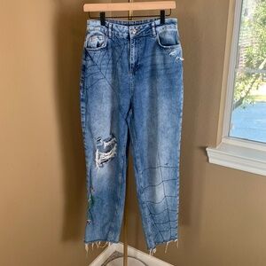 Missguided Embroidered Spiderweb & Heart Jeans | Size 8